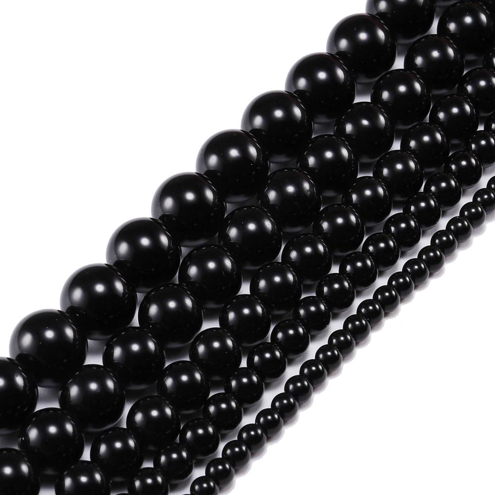 1 Untai / Lot Manik-Manik Kaca Bulat 4 / 6 / 8 / 10 / 12mm Warna Hitam Untuk Membuat Perhiasan Gelang Diy