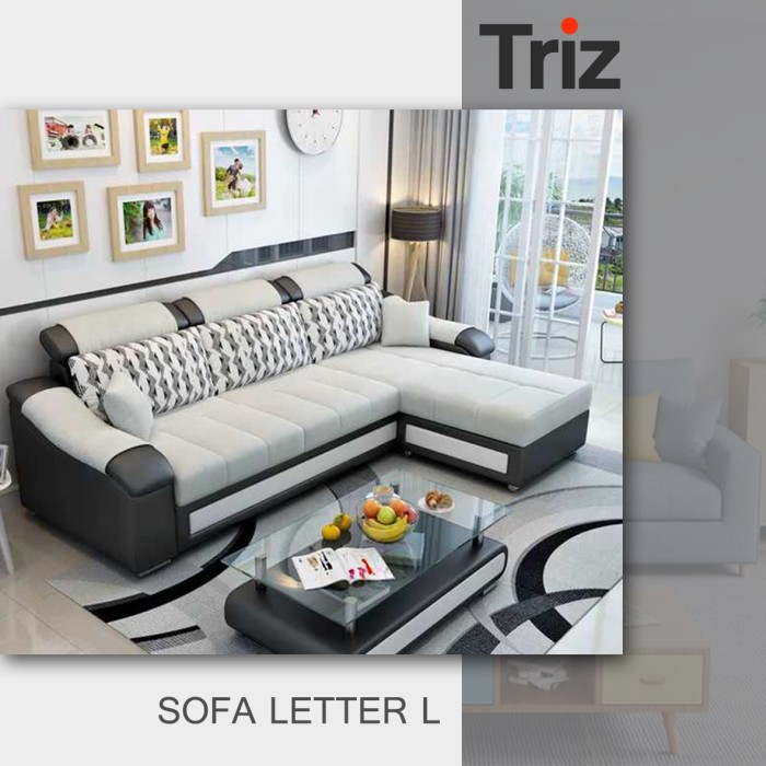 sofa minimalis l 3 seater furniture minimalis warna abu hitam bonus meja minimalis [Triz Furniture]