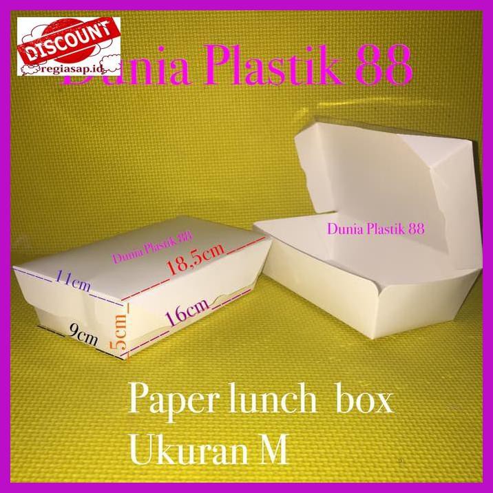 

67Yfe56- Isi 50Pcs Paper Lunch Box Kotak Dus Makanan Nasi Kertas Uk M Take Away Ui7T8U8-
