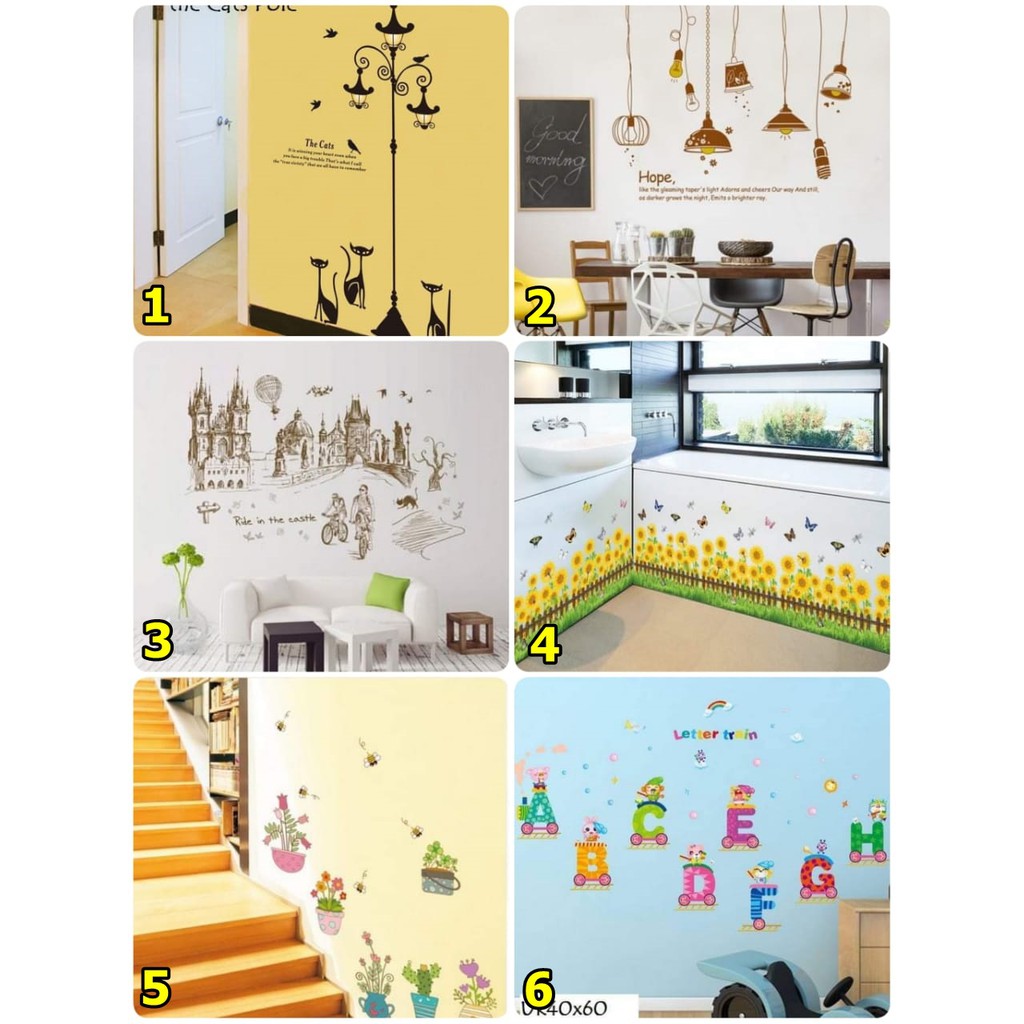 Wallsticker Sticker Hiasan Dinding 60x90cm Motif Lampu Bunga Alfabet