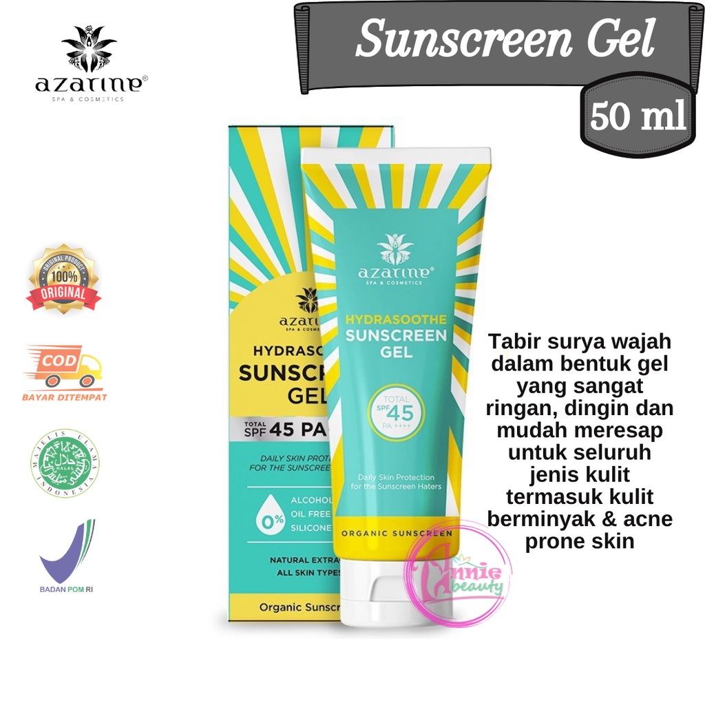 Azarine Hydrashoothe Sunscreen Gel SPF 45 netto 50 ml - tabir surya/ krim pagi pencerah wajah