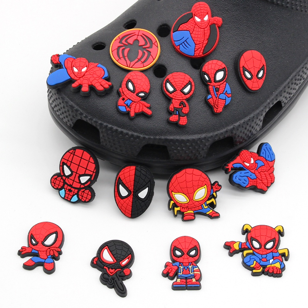 Marvel Jibbitz sendal crocs wanita charms manusia laba-laba pin Aksesoris DIY Bahan Untuk Dekorasi Sepatu Hadiah anak pria