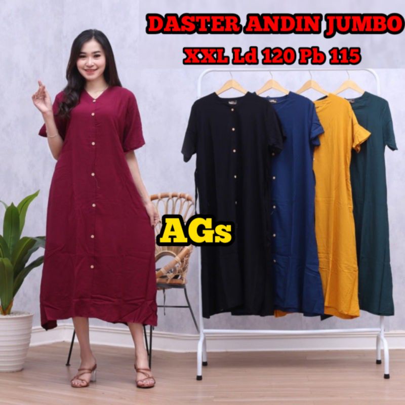 Daster Andin Jumbo Terbaru Rayon Kancing Aktif LD 120 cm (Bisa COD)