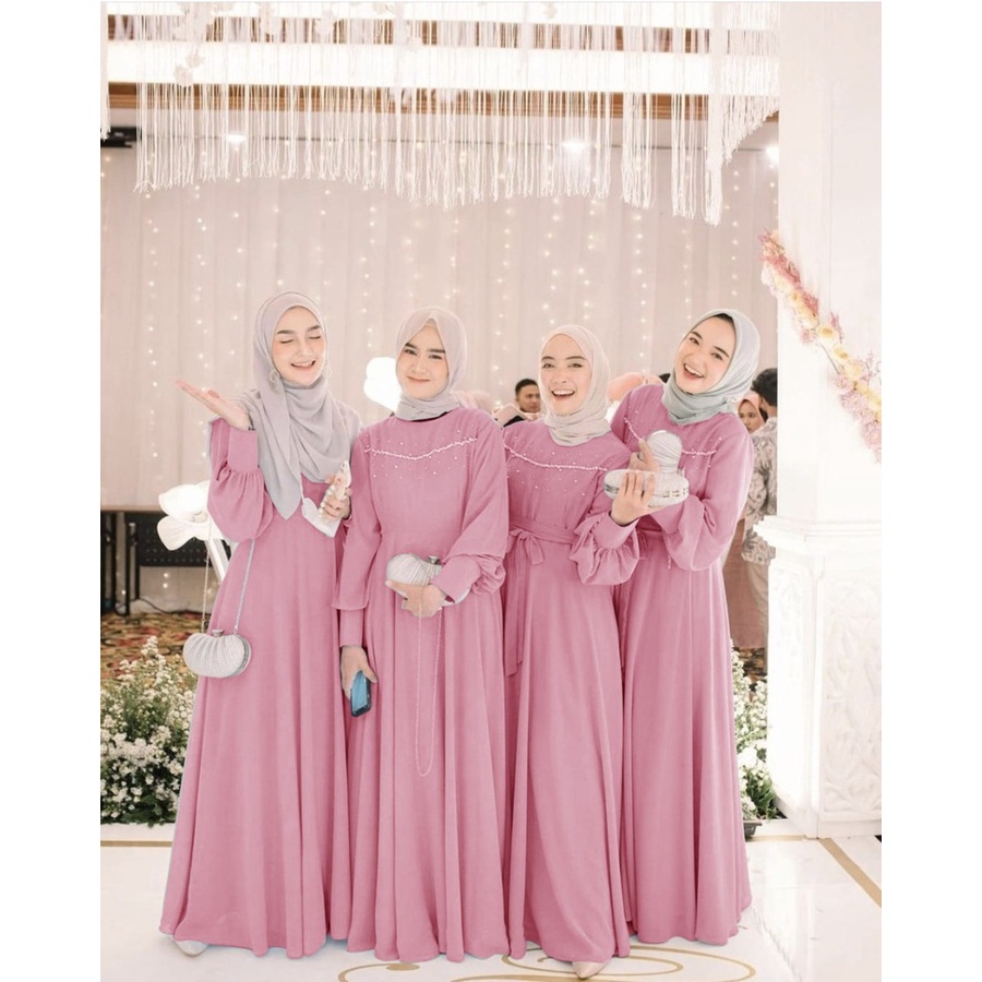 LUNARA Gamis Dress Baju Wanita Muslim Syari Maxi Pesta Kondangan Wedding Pernikahan Lamaran Bridemaids Seragam Lebaran Keluarga OOTD Model Terbaru