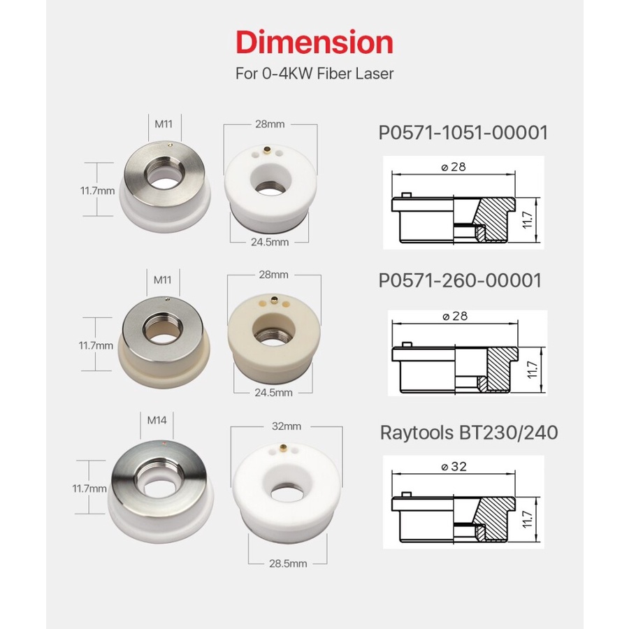 CloudRay Ultraray OEM Precitec Fiber Laser Ceramic Nozzle Holder 28 mm