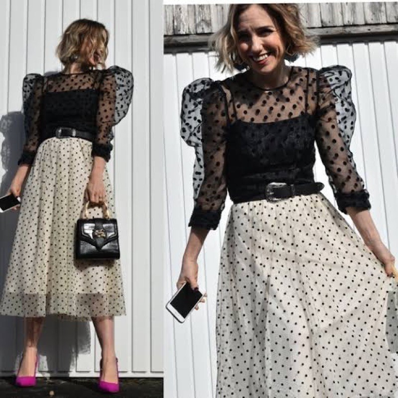 Zara Black Polka Dot Organza Top