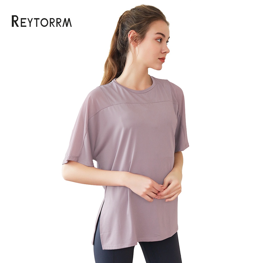 Reytorrm Baju lengan Pendek Wanita Olahraga Kaos Sport Gym Yoga Oversize-2