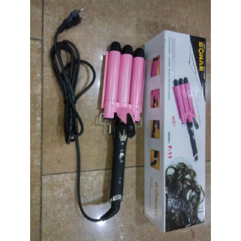 Catok Curly Sonar 3 Gelombang F11/ Catok Rambut Keriting Sonar Pink