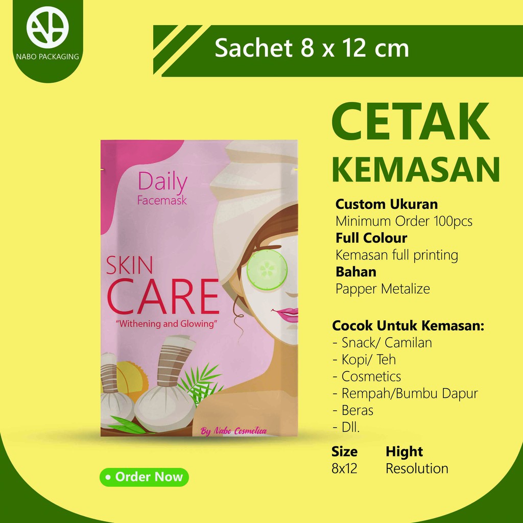 Cetak Kemasan Satuan Ukuran 8x12cm / 20gr Custom Kemasan Sachet Masker Organik Kemasan