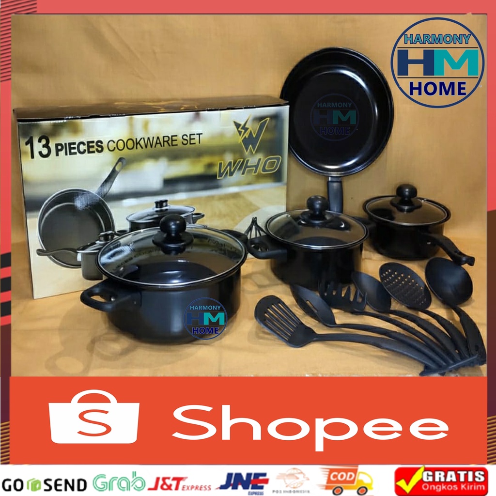 Panci Cookware Set 13 HITAM - Panci Wajan Set 13 Tutup Kaca All In One