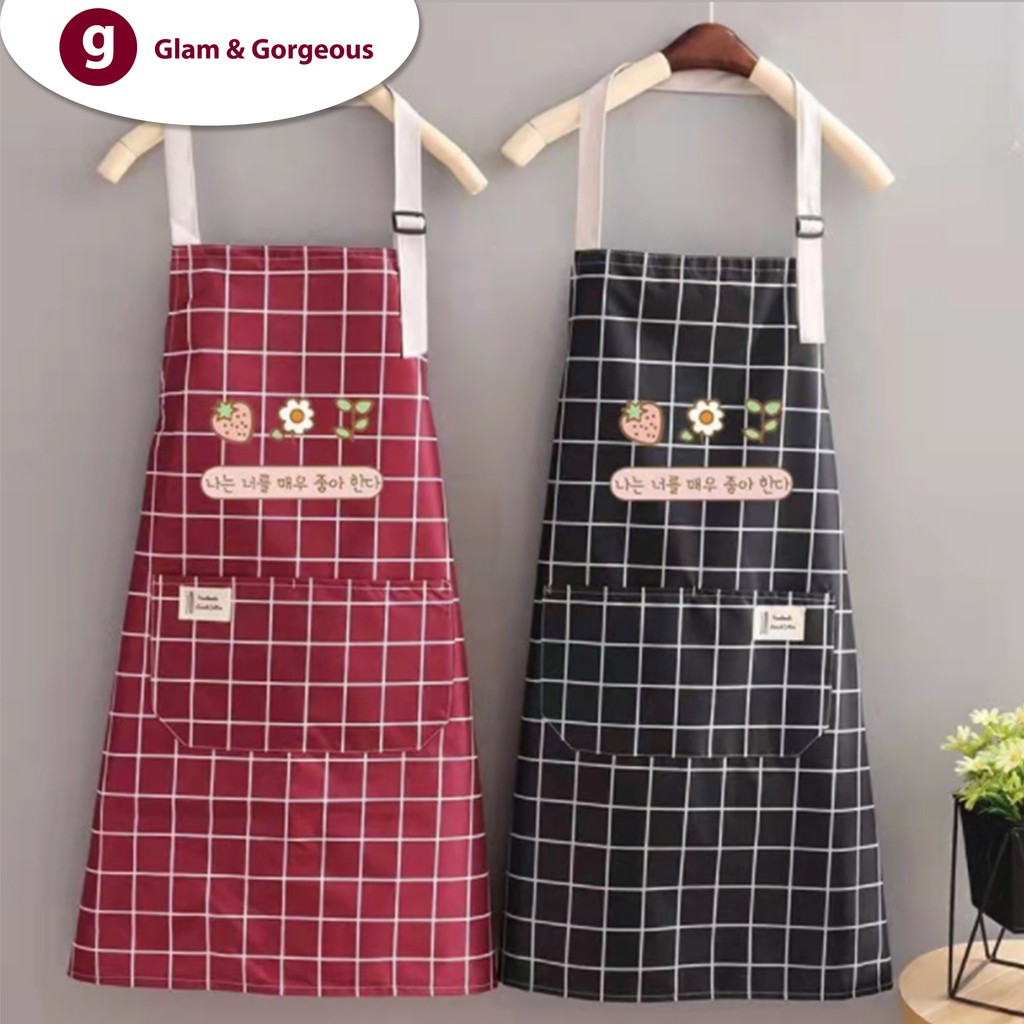 Apron Celemek Masak Barista Dapur Motif Garis Waterproof CM011