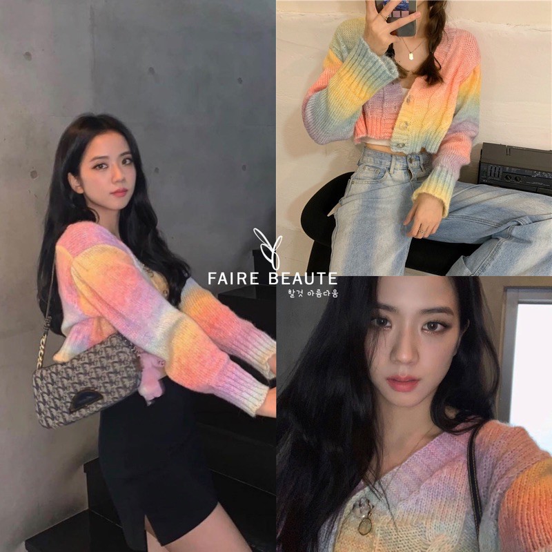 READY STOCK BLACKPINK JISOO RAINBOW CARDIGAN CROP | KARDIGAN RAINBOW