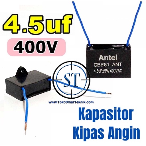 Kapasitor Kipas Angin 4,5/400V AC Kotak Hitam Capacitor Kipas 4.5 Mikro 400 Volt 4.5/400V 4.5uf 400v