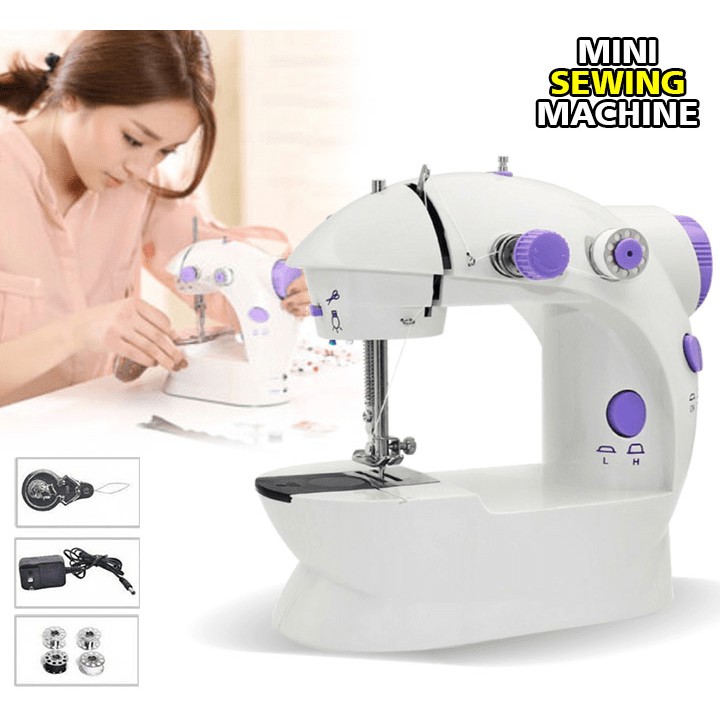 Mesin Jahit Mini Portable 202 Set Alat Jahit Elektrik Mini Sewing Peralatan Menjahit - Warna RANDOM