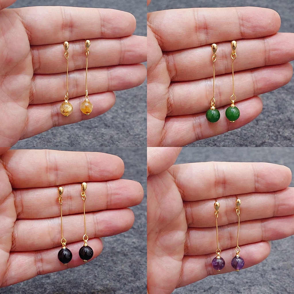 NEW Anting Panjang Xuping batu giok rambut sedana alami lapisan emas 24karat original import