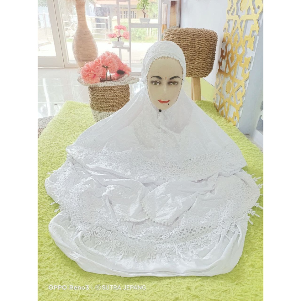 Mukena terusan dewasa kain sutra jepang sutra jepang renda