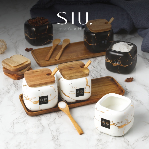 Set Tempat Bumbu Marmer Nampan / Marble Seasoning Pot with Tray Set