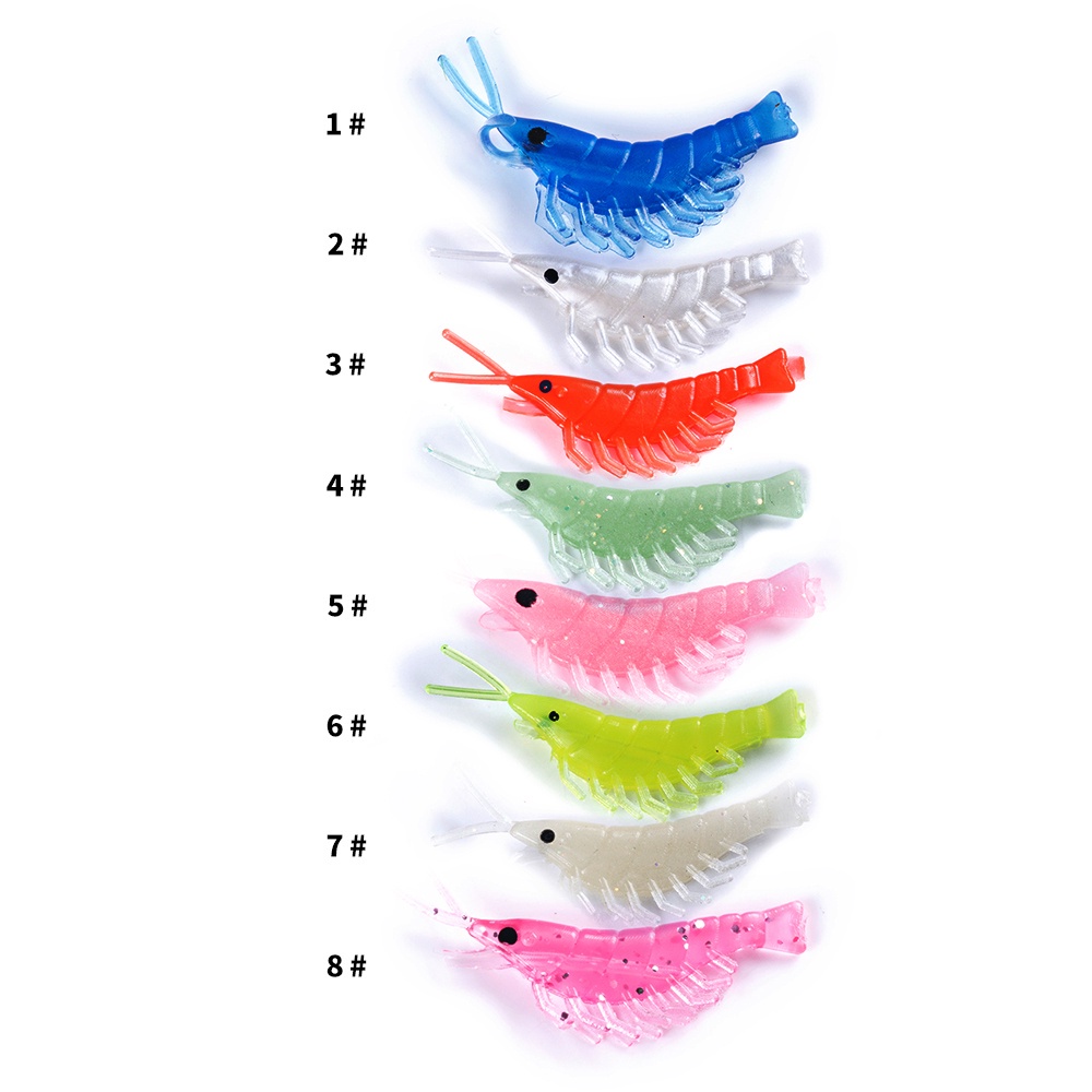 Hengjia 20pcs/lot Umpan Pancing Mini Soft lure Udang Luminous Shrimp Bait 2.7cm 0.3g Untuk Memancing Di Laut 8 Color Alat Pancing