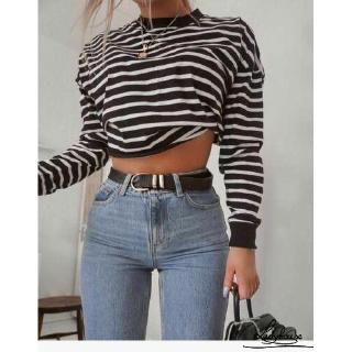 Ld fashion Kaos Crop  Top  Wanita Casual Lengan  Panjang  