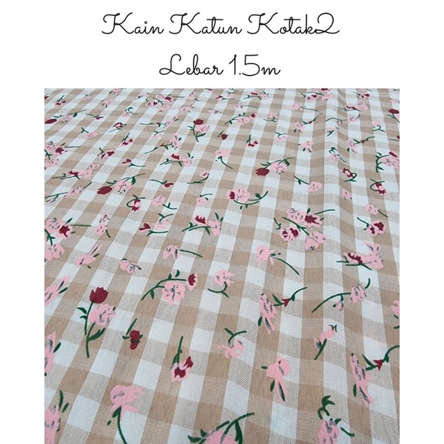 Kain Katun Kotak Kotak Bunga Cotton Premium