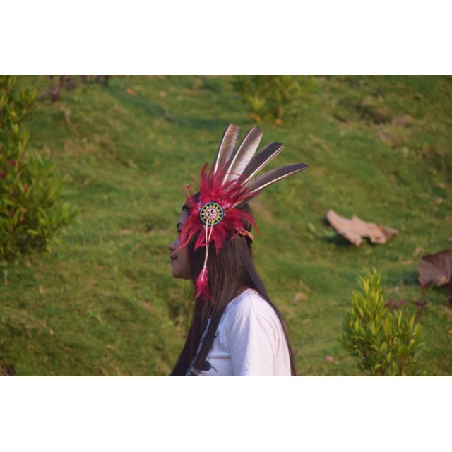 TOPI INDIAN-INDIAN HEADDRESS BANDO KALKUN BLUR HITAM MERAH