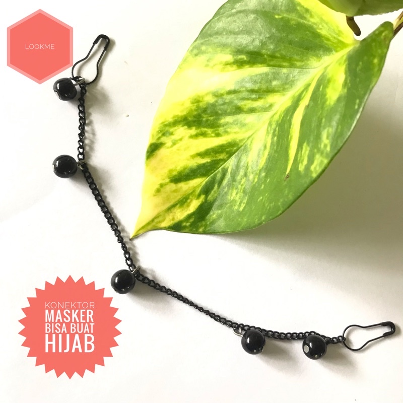 KONEKTOR MASKER RANTAI HITAM 5 MUTIARA/konektor masker hijab/sambungan masker/pengait masker/strap m