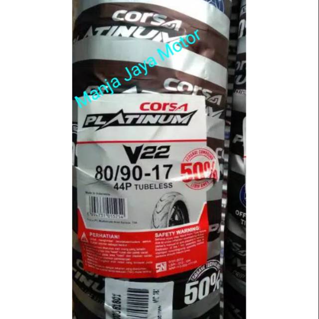 Ban Tubeless depan/belakang Corsa Platinum V22 80/90-17 Free pentil for  Yamaha/Honda/Suzuki