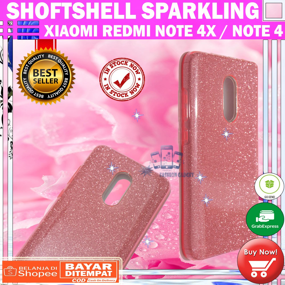 (Warna Acak Pink / Red) Silikon Xiaomi Redmi Note 4X / Note 4 Ultrathin / Case Sparkling Blink Blink / Case Glitter Soft Case Jelly Case Silicone Casing Kesing Kasing Sarung Hp Xiaomi Redmi Note 4x