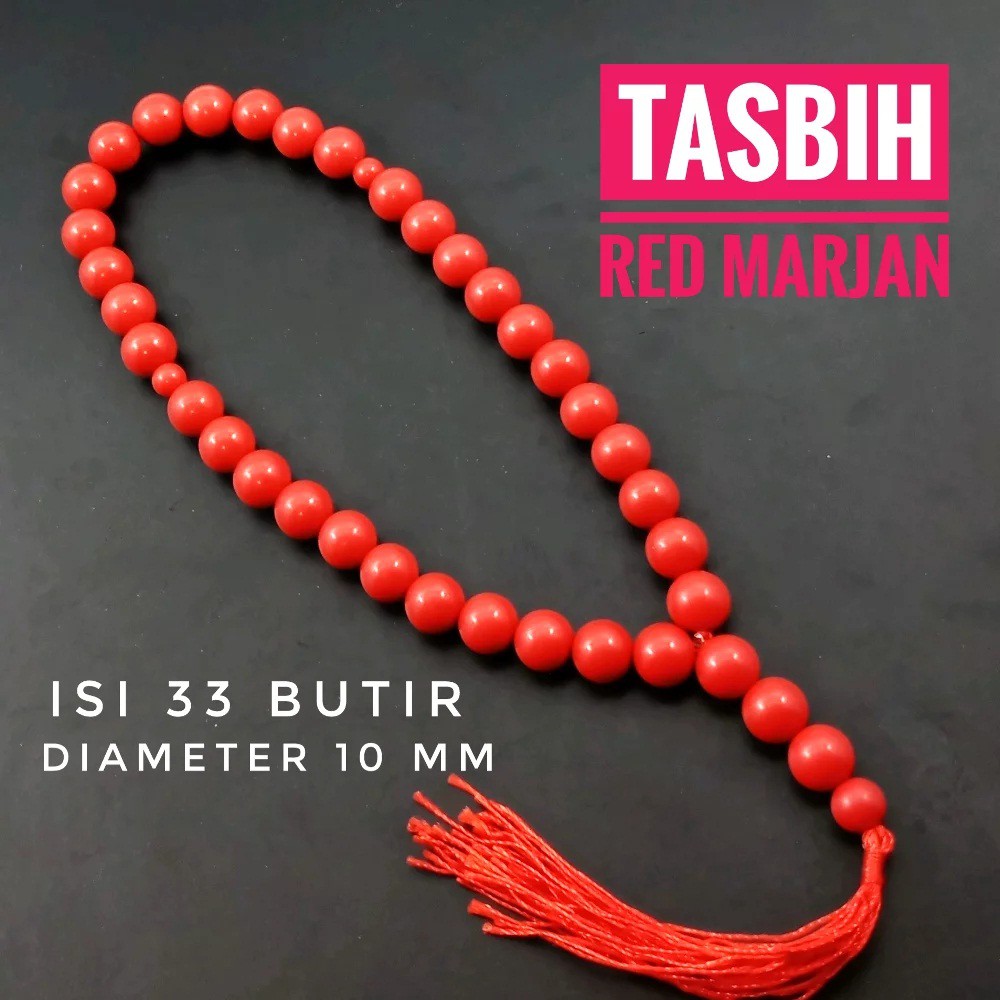 TASBIH BATU RED MARJAN DIM 10MM ISI 33 BUTIR AKSESORIES PERLENGKAPAN IBADAH SHOLAT DZIKIR FASHION MUSLIM RAMADHAN SALE