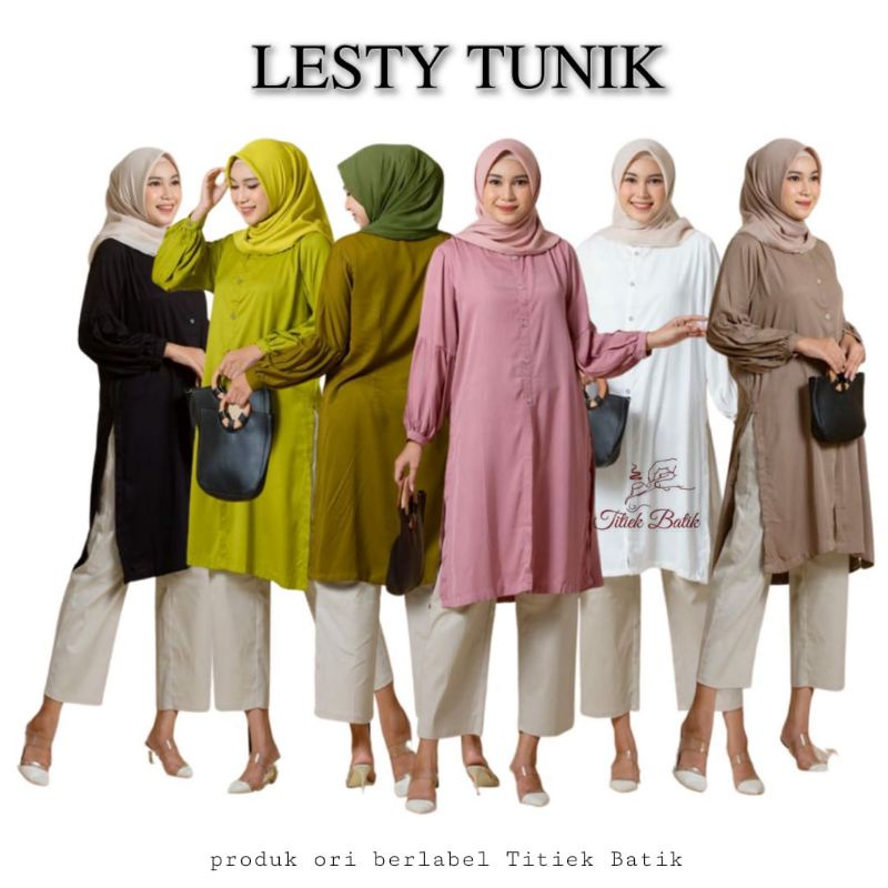 Tunik Lesty Atasan Wanita Muslimah Rayon Twill Zara Busui M L XL XXL Best Seller