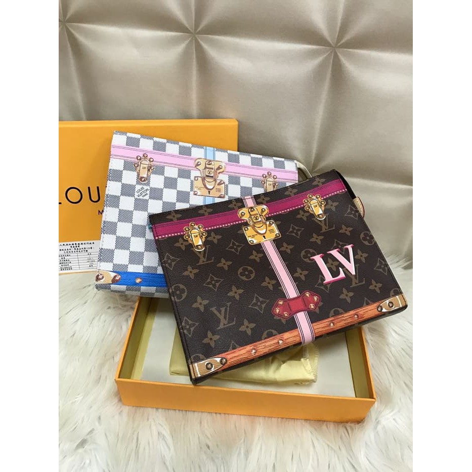 TAS WANITA CLUTS LV TRUNK MONO AZUR FREE BOX