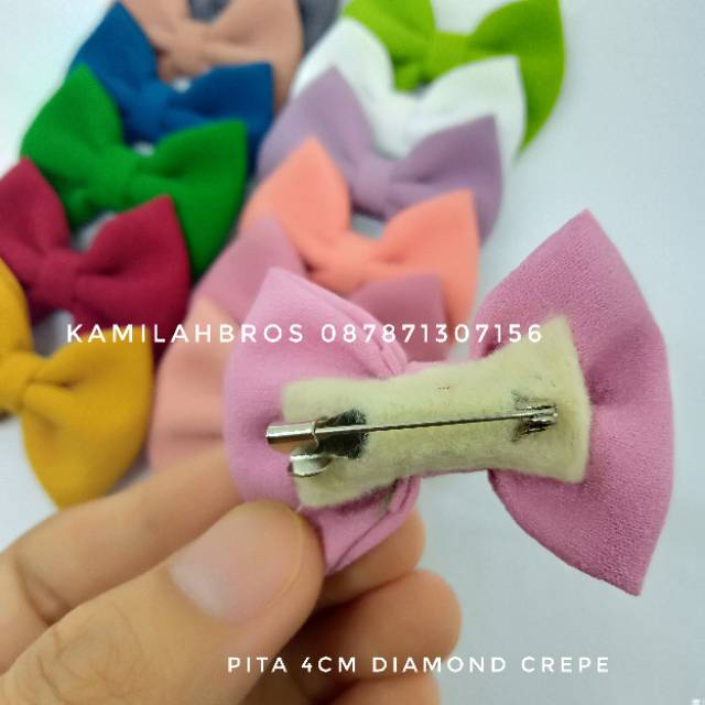 Bros Pita polos 4cm bahan diamond crepe -  bros jilbab pita handmade - souvenir pernikahaan bros-3