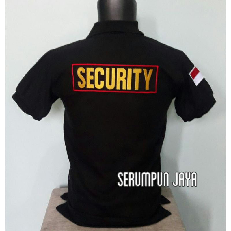 KAOS SECURITY - KAOS SECURITY LOGO KUNING LIST MERAH - KAOS KERAH SECURITY FULL BORDIR.