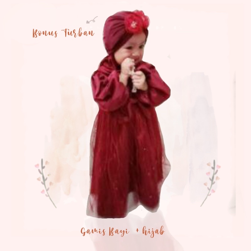 gamis anak 1 2 3 tahun / gamis pesta anak gratis turban bayi