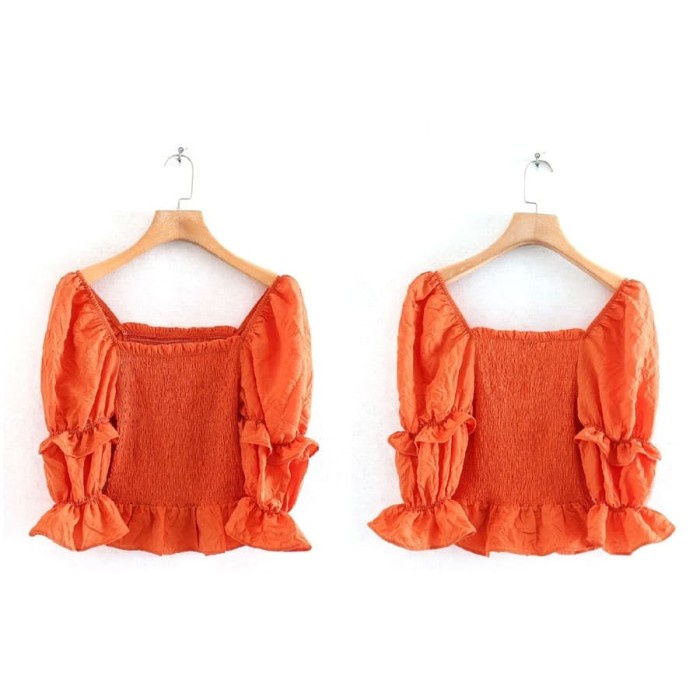 AB755476 Baju Atasan Wanita Blouse Korea Import Orange Oren