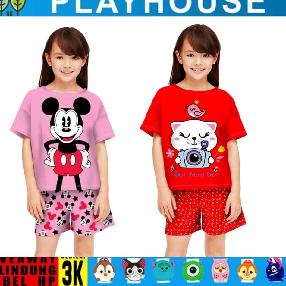 ♤ Baju Anak Perempuan Setelan Kaos umur 4-15 Tahun/Stelan Pendek Anak cewek/Baju Rumah Anak Perempua