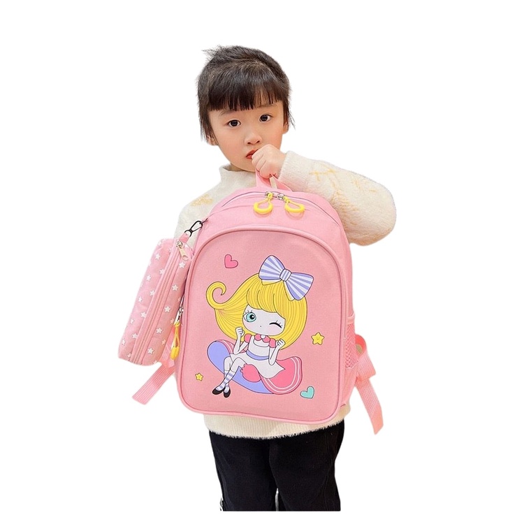 Rya.id - Tas Ransel Sekolah Anak Perempuan Princes Lucu Lagi Hits + Tempat Pensil Trend Backpack Anak Sekolah Ngaji Best Seller