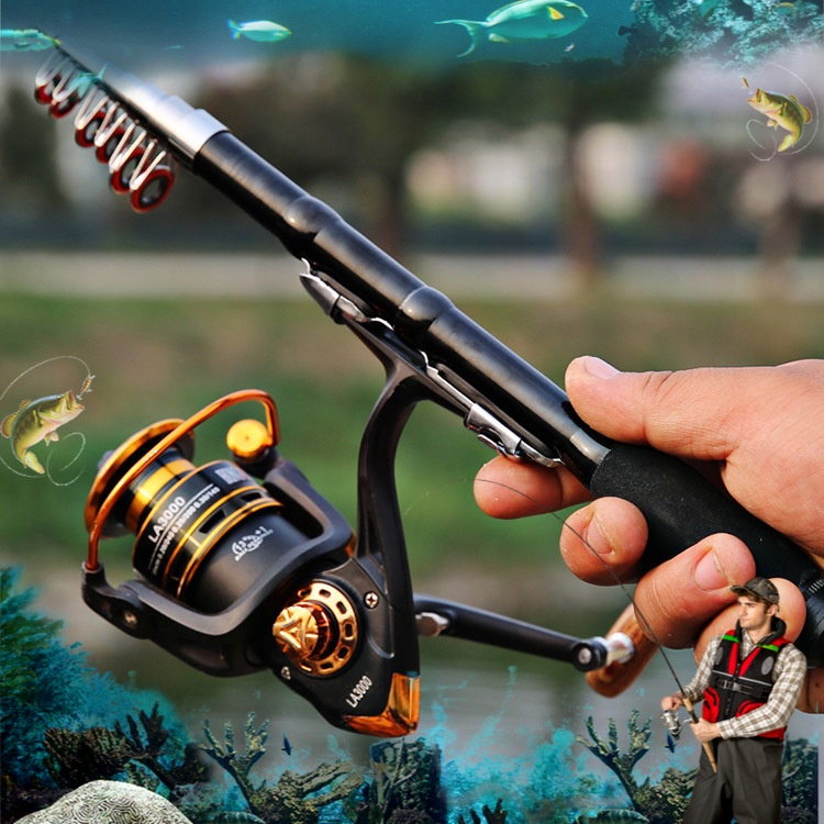 Joran Pancing Portable Telescopic 2.1M alat pancing stik pancing fiber joran pancing carbon joran te