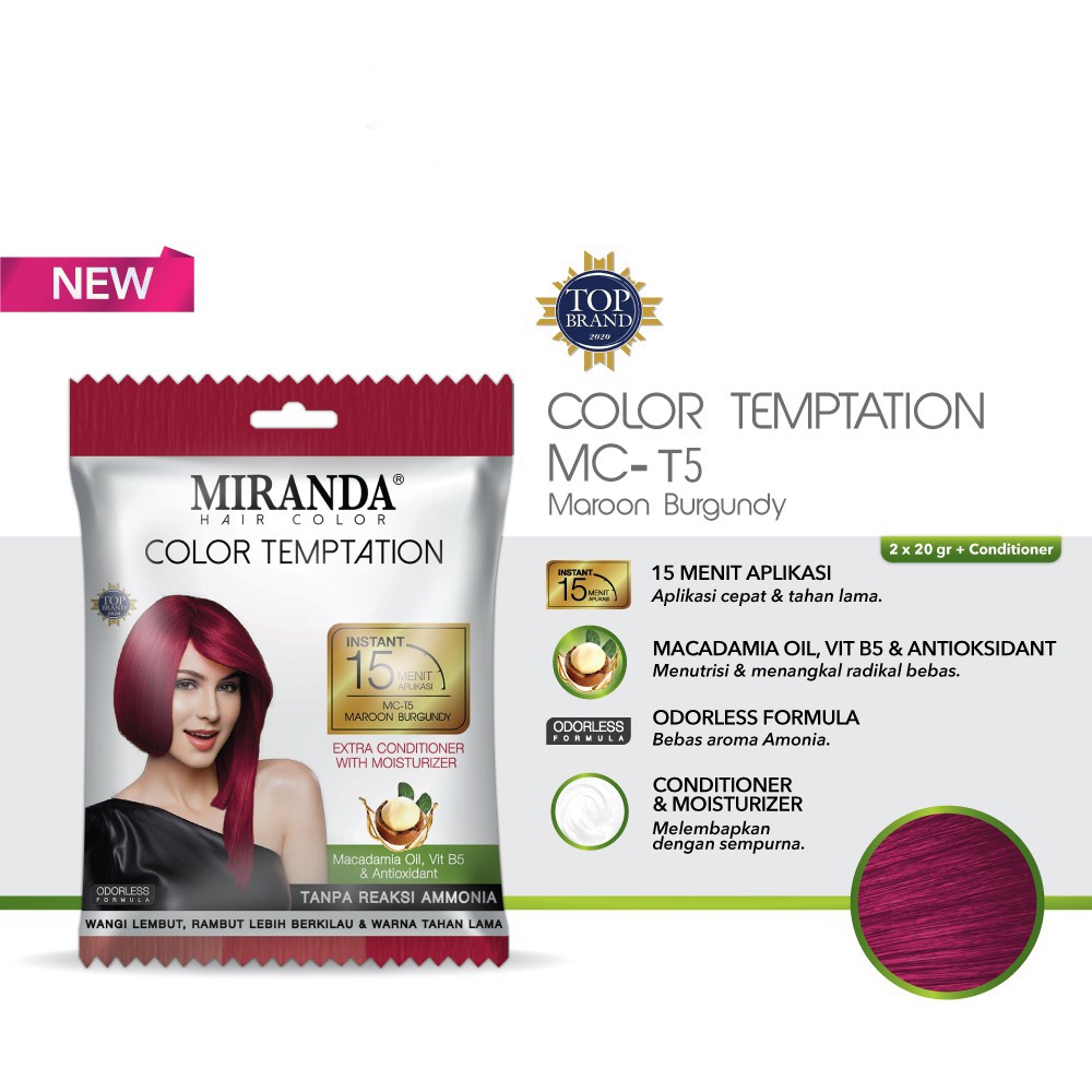 MIRANDA Hair Color Temptation 20ml (Cat Pewarna Rambut Sachet Instan 15 Menit) Pewarna / Semir Rambut