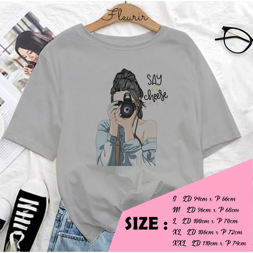 FLEURIR - KAOS WANITA DEWASA LENGAN PENDEK TEE UNISEX WANITA SAY CHEESE