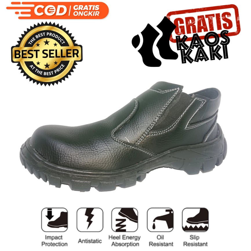 SEPATU SAFETY SEPTI KING KICKERS GREGOR CATERPILLAR KULIT PU SINTETIS ASLI UJUNG BESI BENGKEL KONTRAKTOR TAMBANG PABRIK MURAH BONUS KAOS KAKI