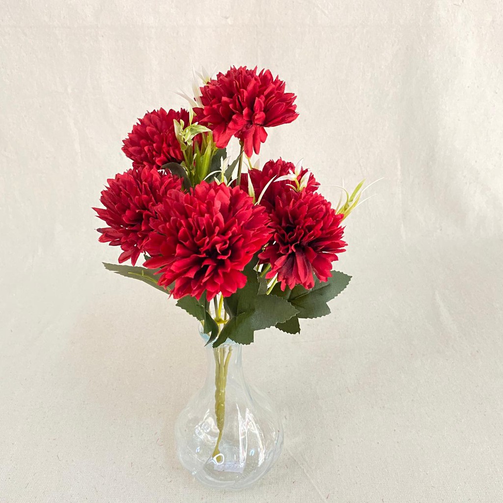 Bunga Pompom Dandelion premium  (satuan) Bunga Artificial / Bunga Plastik / Bunga Dekorasi-merah