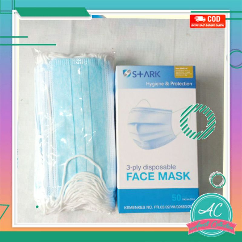 50pcs Masker earloop STARK kemenkes cantol dispossable 3 ply