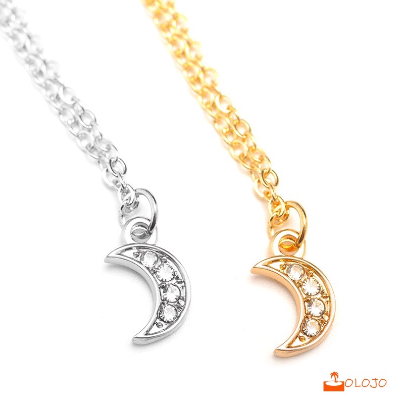 OLOJO  Moon Pendant Necklace Rhinestone Jewelry Dengan Rantai Pendek Klavikula Kalung Berlian Chain