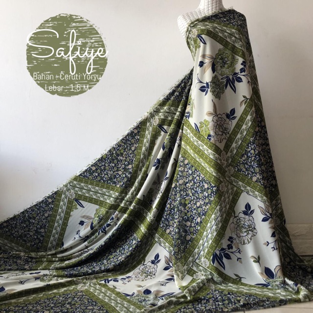 SAFIYE KAIN METERAN MOTIF BATIK HIJAU BAHAN CERUTI YORYU
