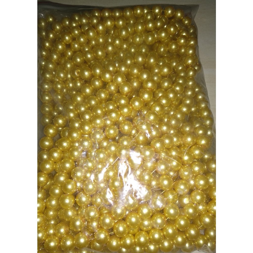 100 Gram Payet Mote Manik Mutiara Sintetis 10mm Bulat Besar Mutsin Berat Kwalitas Super KUNING TUA