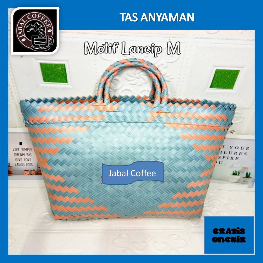 Tas Anyaman Plastik M Ukuran 28 x 13 x 29 Cm Motif Lancip / Tas Anyaman Plastik Kotak Murah / Tas Belanja Anting 03