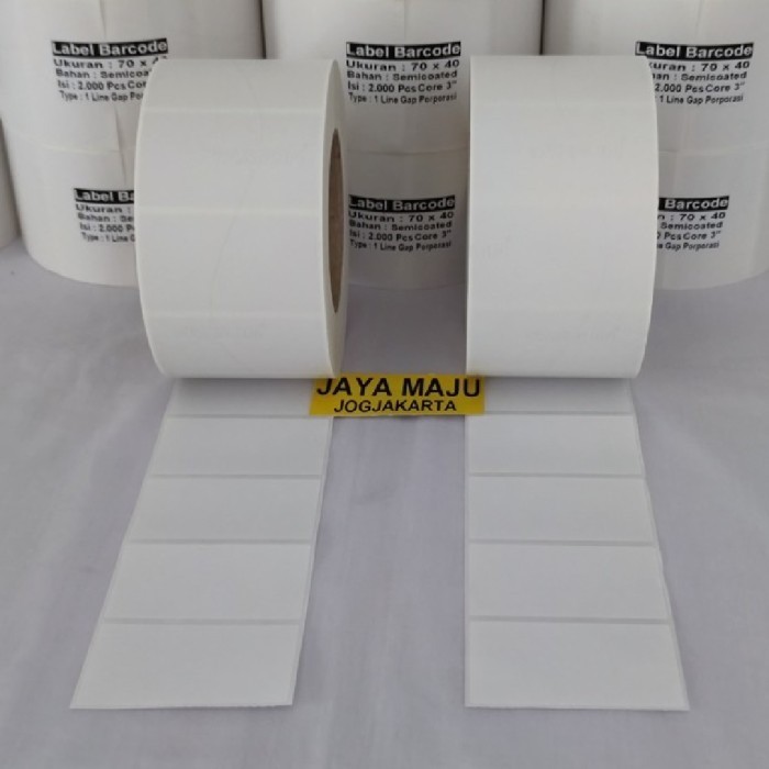 

LABEL BARCODE SEMICOATED 70 X 40 70x40 70x40mm 7x4 CM 1 LINE GAP CORE 3" ISI 2.000 PCS