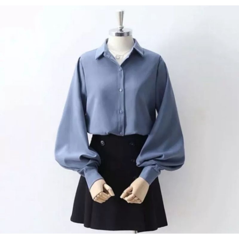 CLORA BLOUSE// ATASAN KEMEJA WANITA KOREAN STYLE// ATASAN LENGAN BALON// ATASAN POLOS SIMPLE [BISA COD]