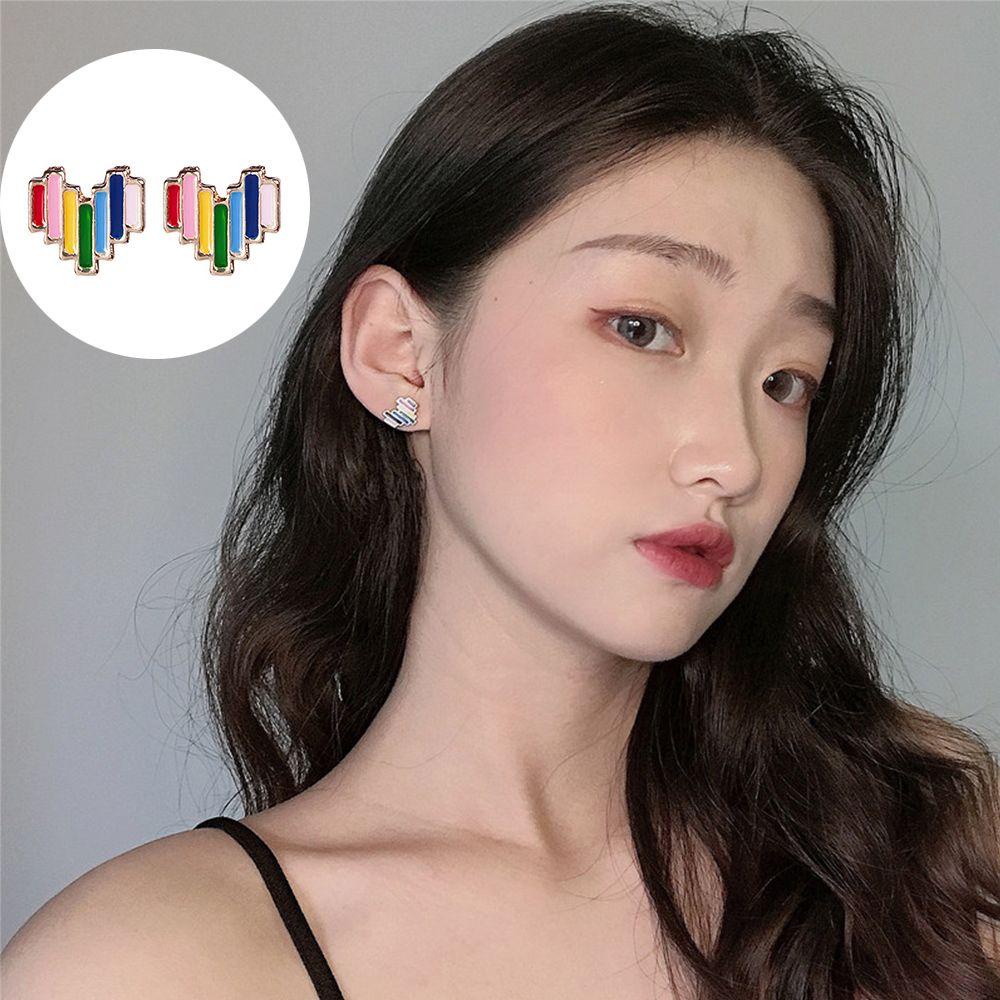 Lily Rainbow Anting Lucu Pesta Fashion Perhiasan Pola Hati